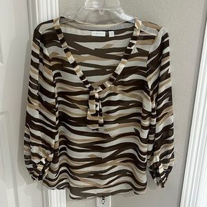 New York and Company sheer blouse - brown white beige - Medium